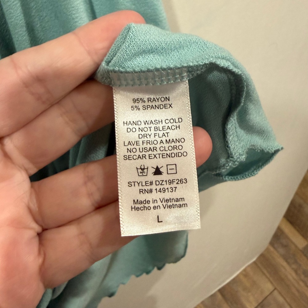 Double Zero mint green  Tencel Rayon Blend Wrap Front V Neck Dolman Sleeve Top L - Picture 5 of 6